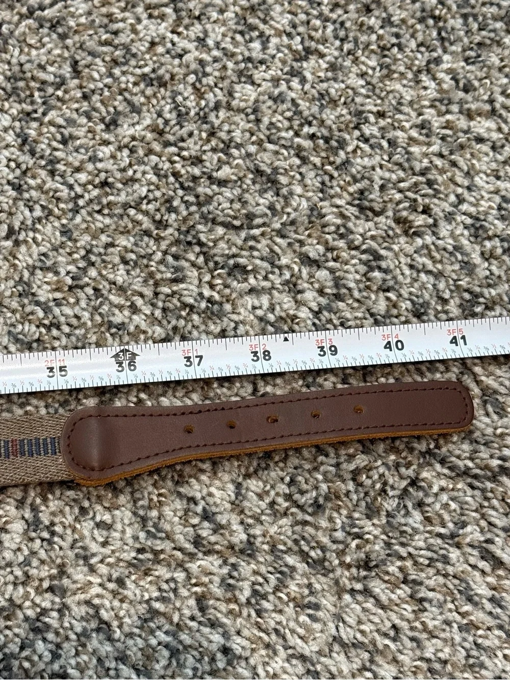 🔥 Vintage 70s 80s Tan Striped Woven Belt Genuine Leather Trim Size 37